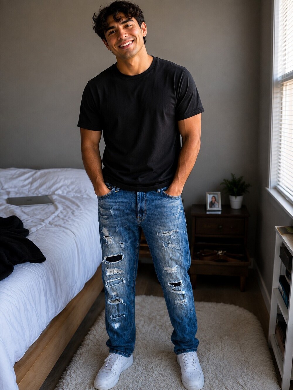 Guess Men's Blue Skinny Jeans Distressed Ripped Denim 36 x 32